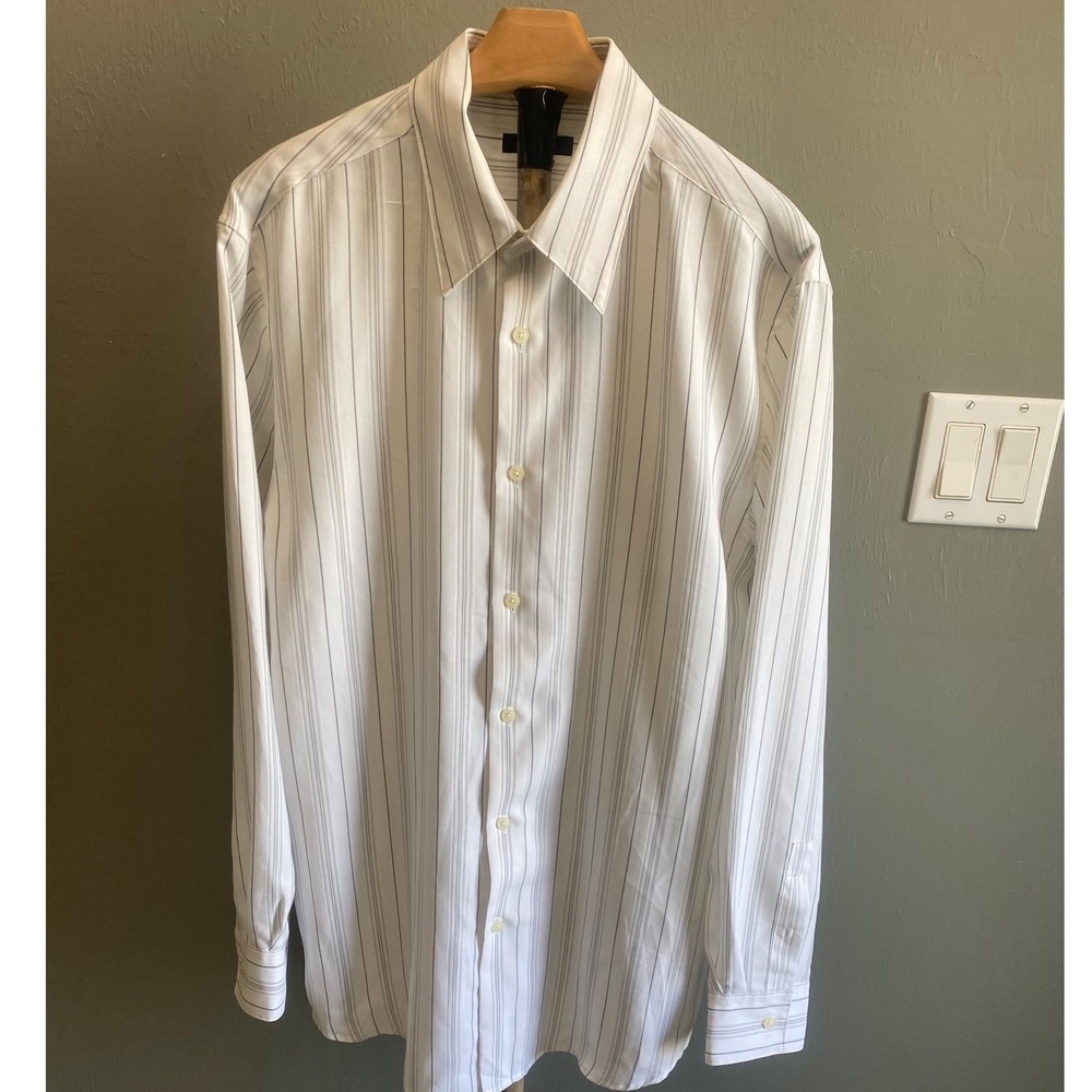 Alfani‎ Mens Dress Shirt White Grey Striped Long Sleeve Button Down Large L